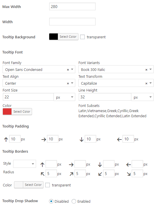 Wordpress Plugin Tooltip Styling Options